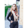 Жіноча хустка з народним орнаментом на флісі з бахромою LEONORA бежевого кольору.