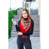 Жіноча велика хустка красива з квітами на флісі LEONORA з бахромою червоного кольору.