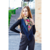 Хустка жіноча на голову з народним орнаментом на флісі LEONORA темно-синій з бахромою