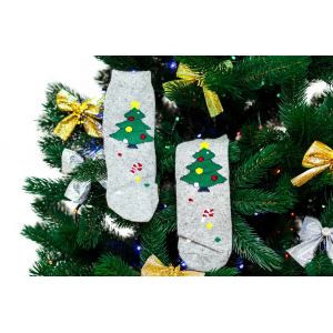 🎄 Сірі новорічні шкарпетки з ялинкою 36-41 MERRY CHRISTMAS Золото
