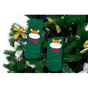 🎄 Зелені новорічні шкарпетки з оленями 36-41 MERRY CHRISTMAS Золото