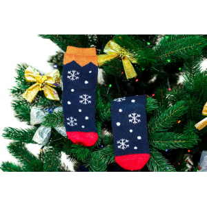 🎄 Сині новорічні шкарпетки зі сніжинками 36-41 MERRY CHRISTMAS Золото