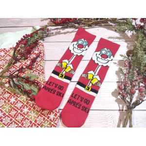 🎄 Новорічні червоні шкарпетки з Дідом Морозом LETS GO APRES SKI 36-41 розмір LEONORA