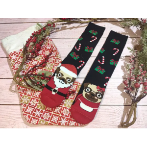 🎄 Різні новорічні чорні шкарпетки з песиками BAH HUM PUG 36-41 розмір LEONORA
