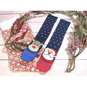 🎄 Різні новорічні темно-сині шкарпетки з Дідом Морозом та оленем 36-41 розмір LEONORA