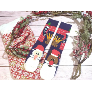 🎄 Різні новорічні темно-сині шкарпетки з Дідом Морозом та каміном 36-41 розмір LEONORA