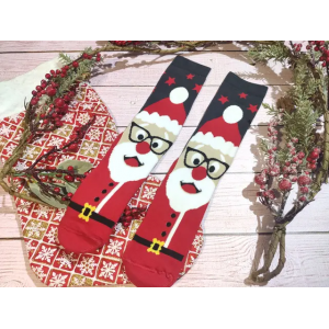 🎄 Парні чорно-червоні новорічні шкарпетки з Дідом Морозом в окулярах 36-41 розмір LEONORA