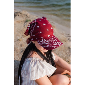 Бандана-трансформер річна зручна з козирком від сонця з візерунком бордового кольору. Photo 2