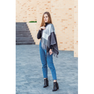 🔥ТОП! Велика сіра кашемірова хустка в клітинку LEONORA. Photo 3