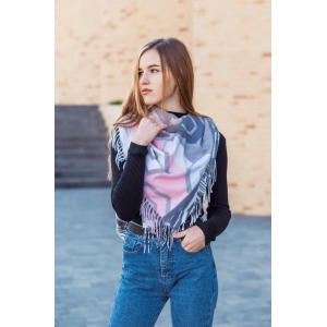 🔥НОВИНКА! Кашемірова сіро-рожева хустка візерунком з бахромою LEONORA. Photo 3