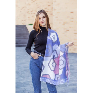 🔥НОВИНКА! Кашемірова синя хустка візерунком з бахромою LEONORA