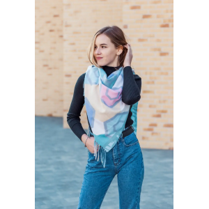 🔥НОВИНКА! Кашемірова бірюзова хустка візерунком з бахромою LEONORA. Photo 2