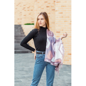 🔥НОВИНКА! Кашемірова блідо-рожева хустка візерунком з бахромою LEONORA. Photo 3
