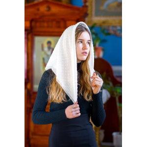 Однотонна молочна шифонова хустка жіноча на голову красива ошатна в цяточку Bead