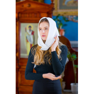 Однотонна біла красива жіноча шифонова хустка на голову святкова для храму Долорес