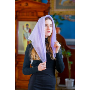 Шифонова жіноча хустка на голову ошатна однотонна фіолетова в цятку Bead