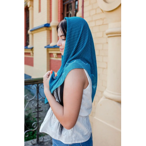 Хустка шифонова в горошок блакитна. Photo 3