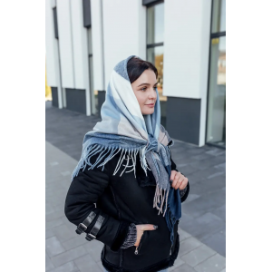 🔥ТОП! Велика блакитна кашемірова хустка в клітинку LEONORA. Photo 3
