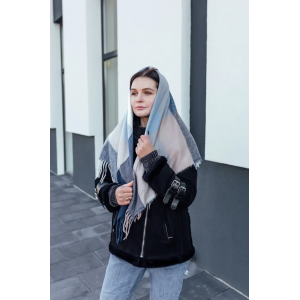 🔥ТОП! Велика блакитна кашемірова хустка в клітинку LEONORA. Photo 2