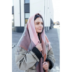 🔥ТОП! Велика рожева кашемірова хустка в клітинку LEONORA