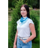 Жіноча хустка нашійна з атласу красива стильна літня блакитного кольору з візерунками.