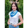 Легка хустка атласна жіноча нашийна стильна літня модна колір синій з білими розводами